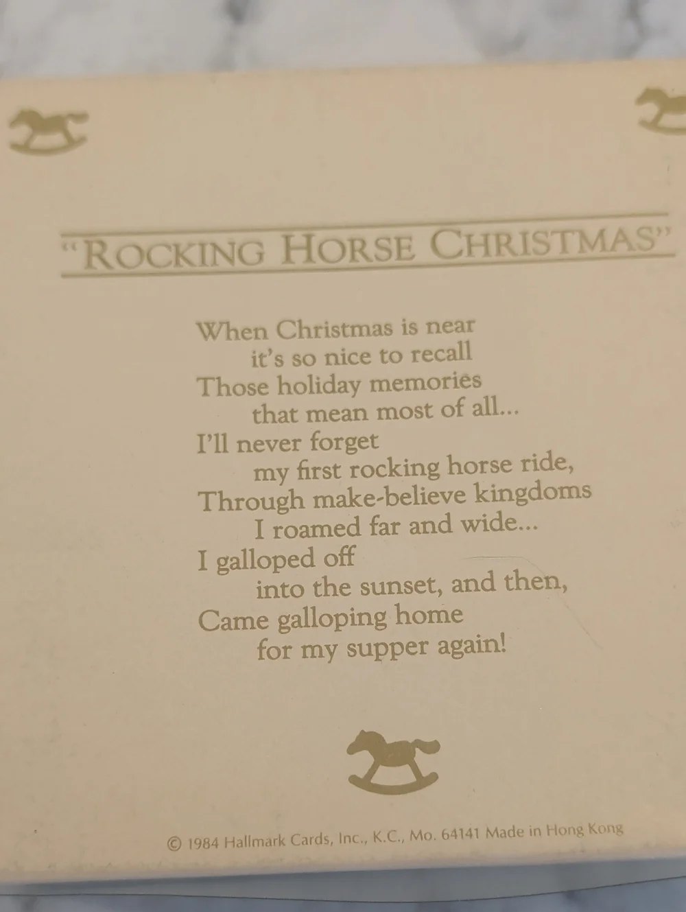 Hallmark Rocking Horse Ornament 1984 - Cream, Gray, Blue, Red